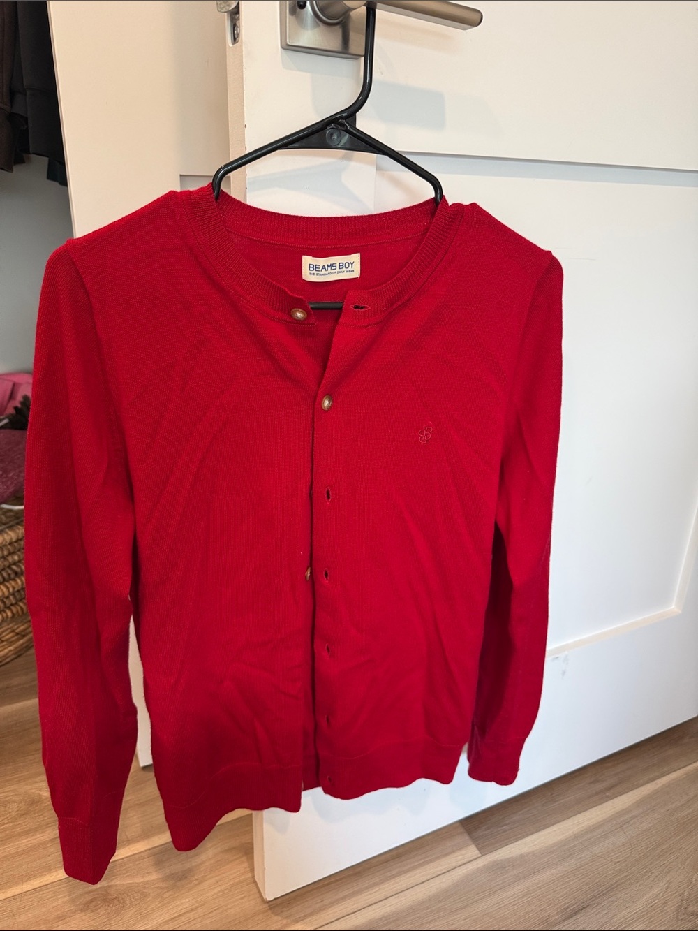 Red Crewneck Cardigan Sweater - Women’s